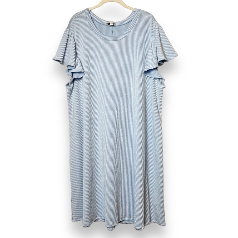 White Birch Ribbed Knit Dress 3X flutter sleeve pastel blue casual stretch comfy